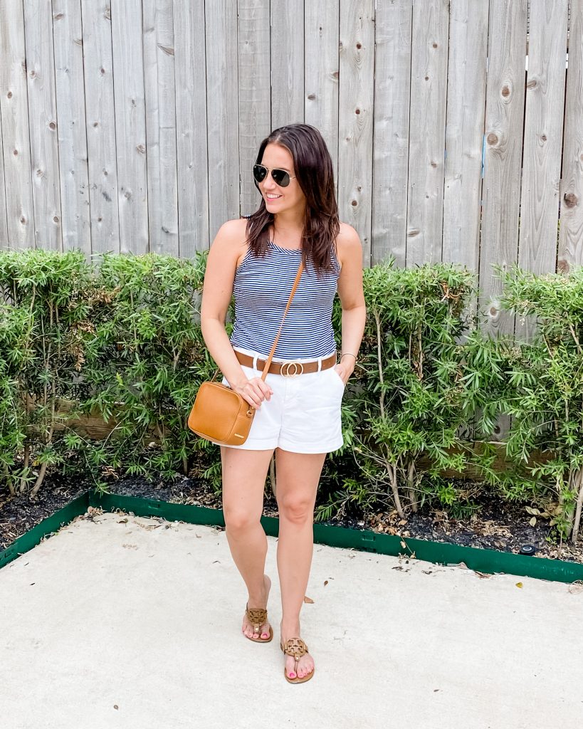 summer fashion | striped tank top | white cotton shorts | Texas Fashion Blog Lady in Violet