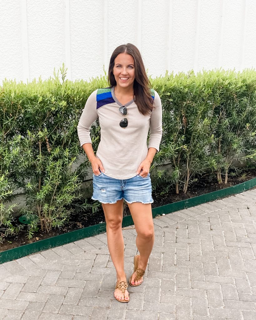 casual outfit | gray tshirt | cutoff jean shorts | Houston Fashion Blog Lady in Violet