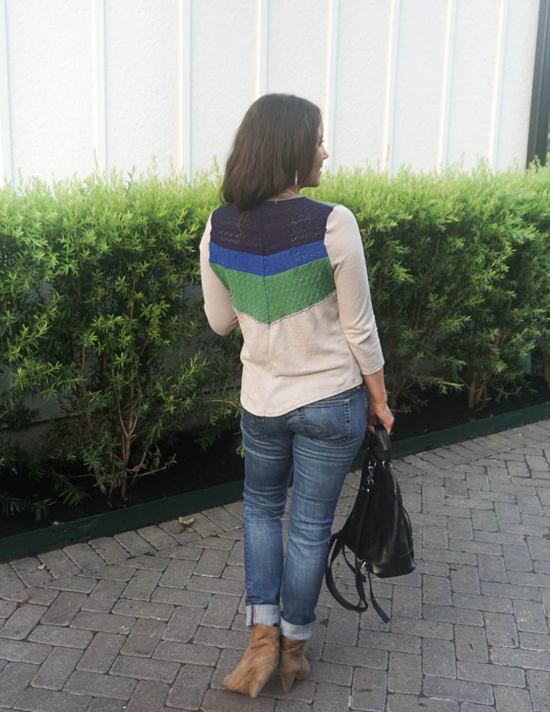 fall outfit | colorful striped tee with basic blue jeans | Casual Fashion Blog Lady in Violet