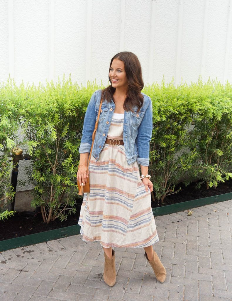 how to transition summer dress into fall | denim jacket | Petite Fashion Blogger Lady in Violet