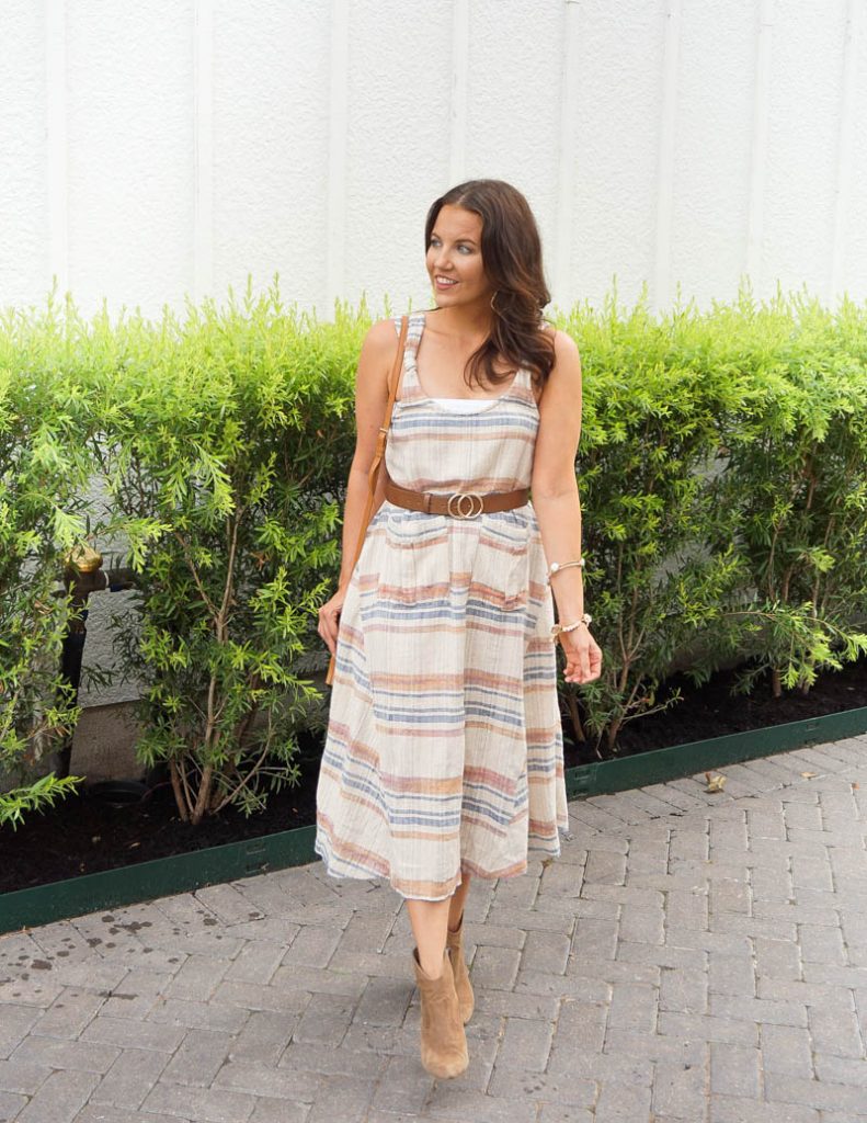 summer outfit | striped midi dress | brown belt | Affordable Fashion Blog Lady in Violet