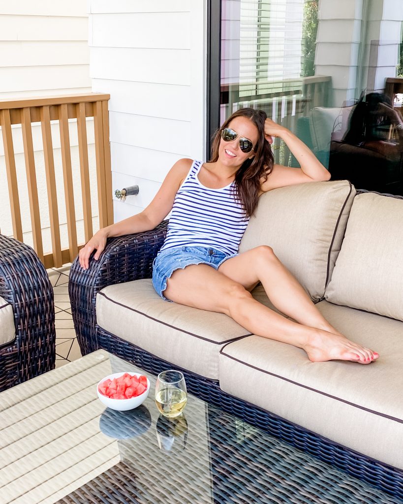 summer outfit | striped tank top | denim shorts | Popular Fashion Blog Lady in Violet