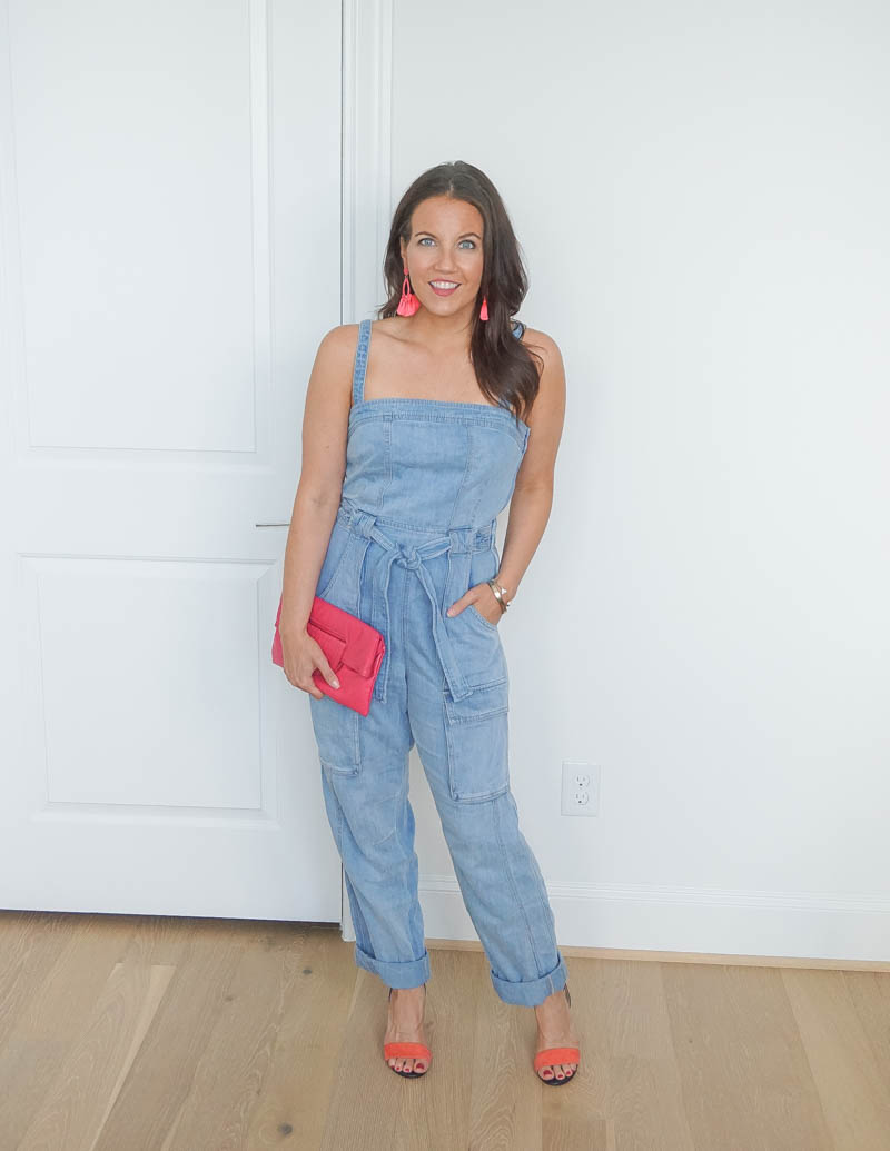 denim jumpsuit with heels