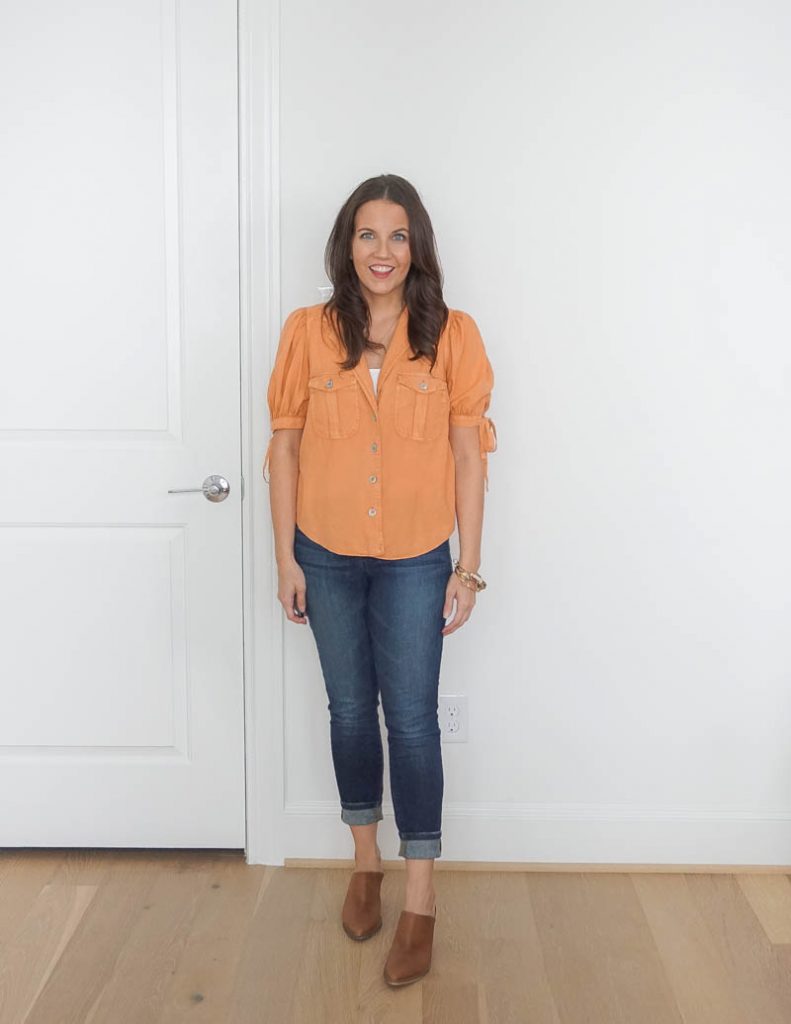 Burnt orange hot sale top outfits