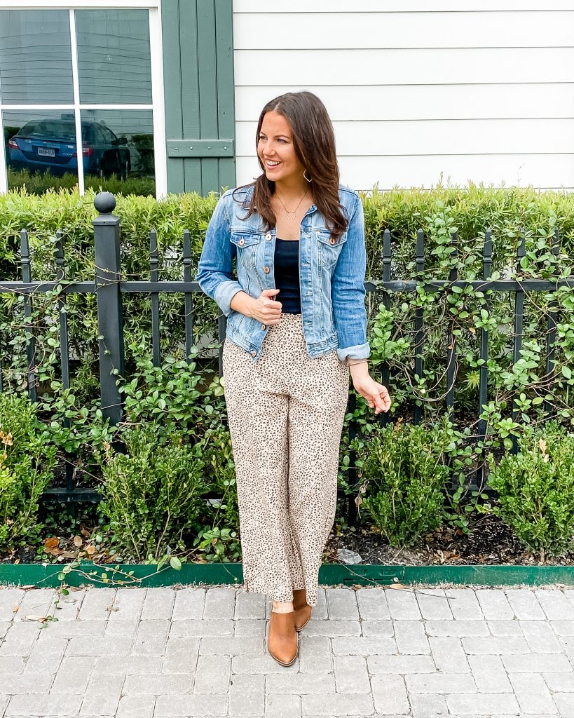 fall workwear | pajama pants | denim jacket | Texas Fashion Blog Lady in Violet