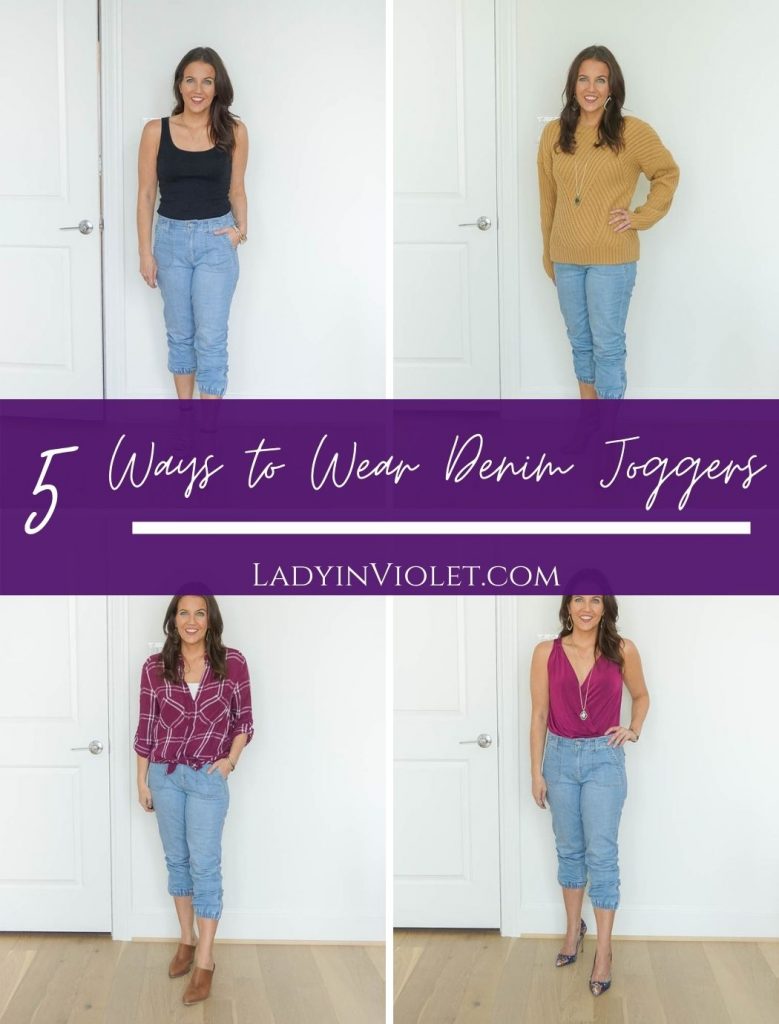 Five Ways to Wear Denim Joggers Lady in VioletLady in Violet