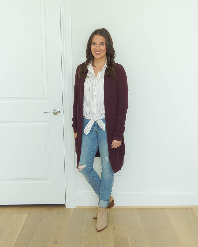 Outfits to wear outlet with a maroon cardigan