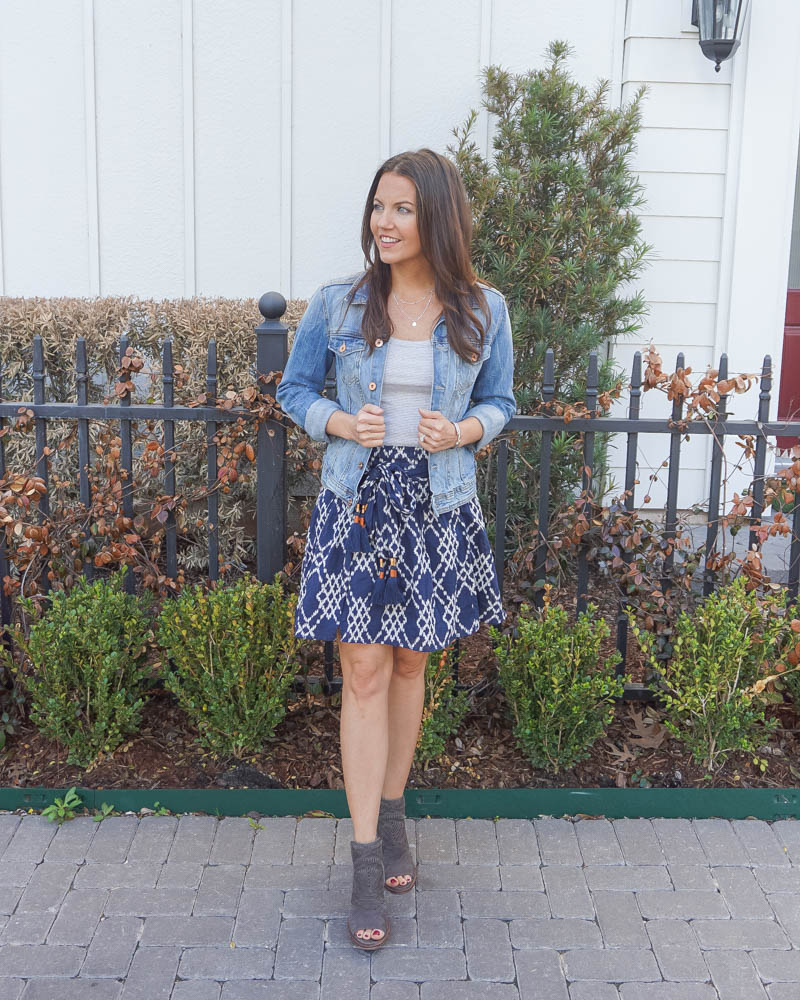 summer outfit | striped tank top | navy blue mini skirt | Petite Fashion Blogger Lady in Violet