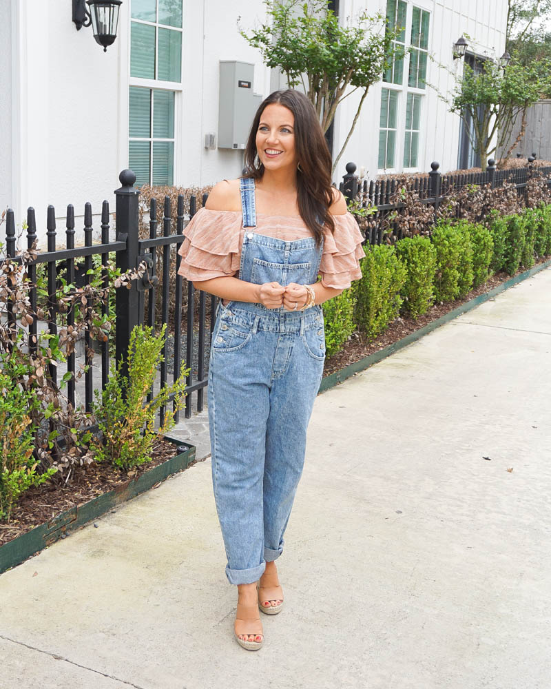 How to wear overalls in spring | casual outfit | ots top | Southern Fashion Blogger Lady in Violet