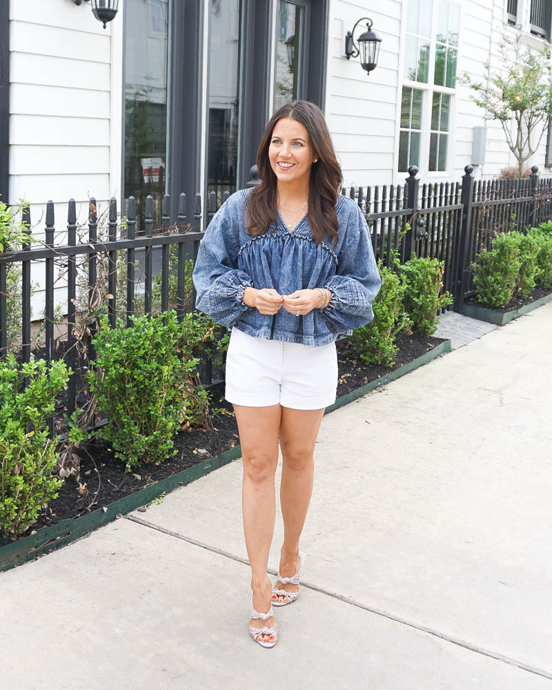 spring fashion | denim crop top | white shorts | Southern Fashion Blogger Lady in Violet