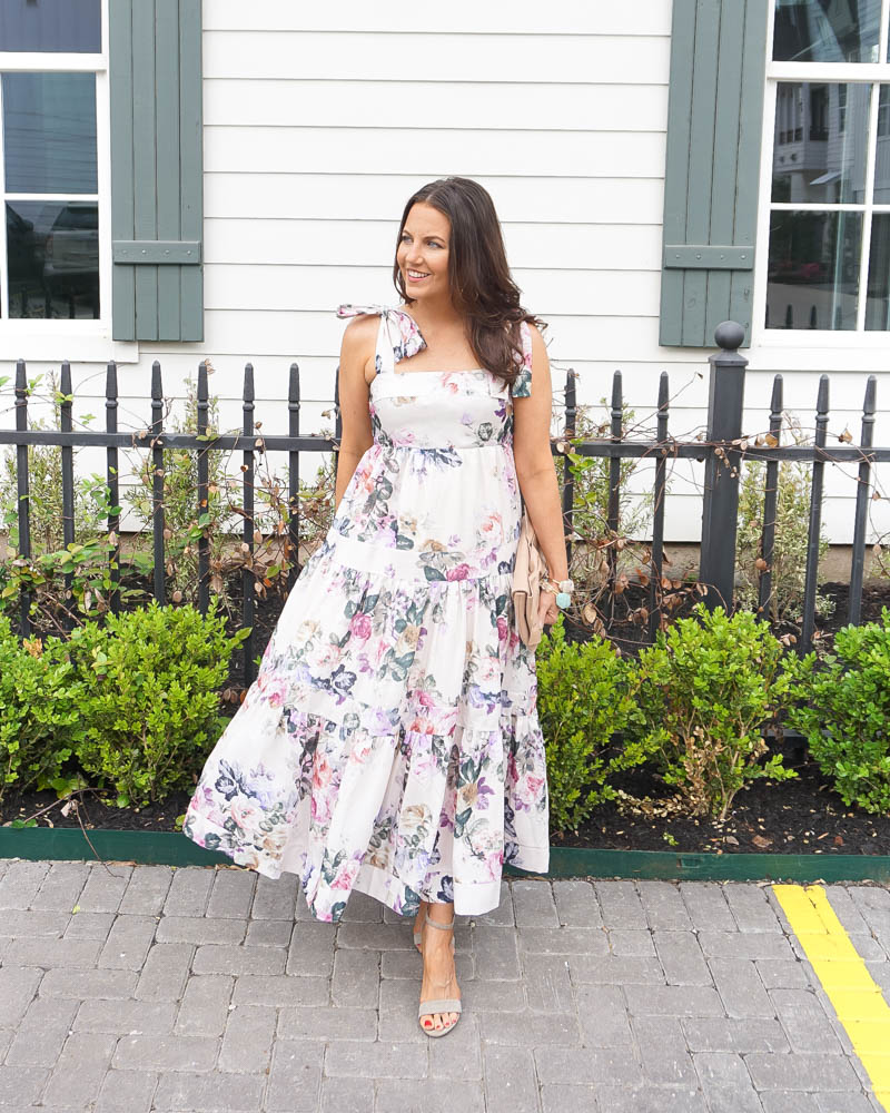 floral maxi dresses under 100 | summer outfit | white dress | Petite Fashion Blog Lady in Violet