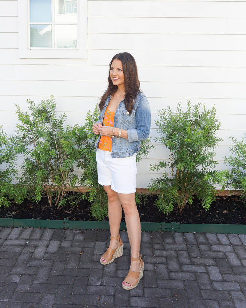 summer outfit | white jeans shorts | orange floral cami top | Houston Fashion Blog Lady in violet