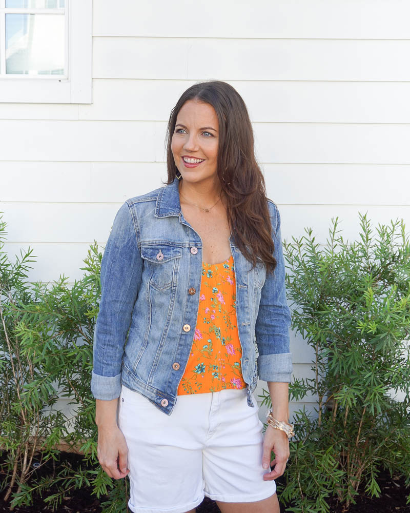 white denim shorts outfit | summer fashion | blue jean jacket | Texas Fashion Blog Lady in Violet