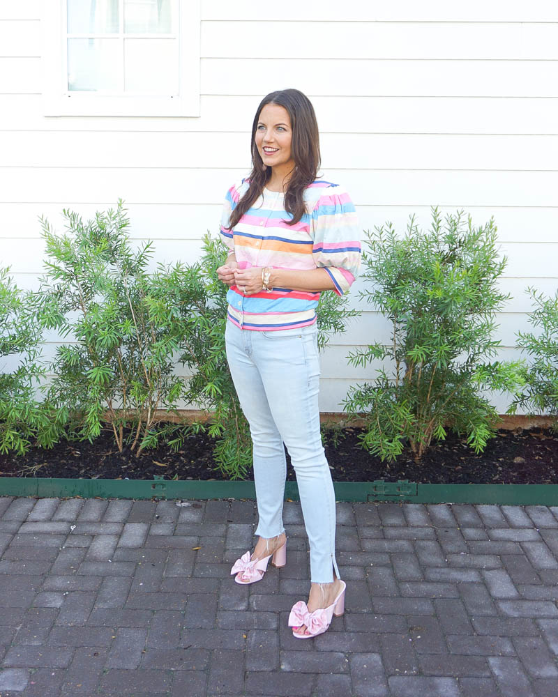 summer fashion | stone bangle bracelets | pink bow shoes with heel | Houston Fashion Blogger Lady in Violet