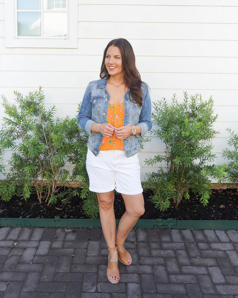 summer outfit | white jean shorts | denim jacket | Texas Fashion Blog Lady in Violet