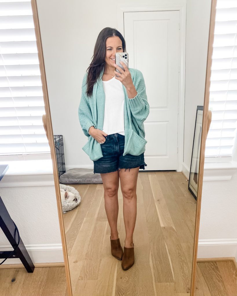 summer outfits | light blue cardigan | black jean shorts | Texas Fashion Blog Lady in Violet