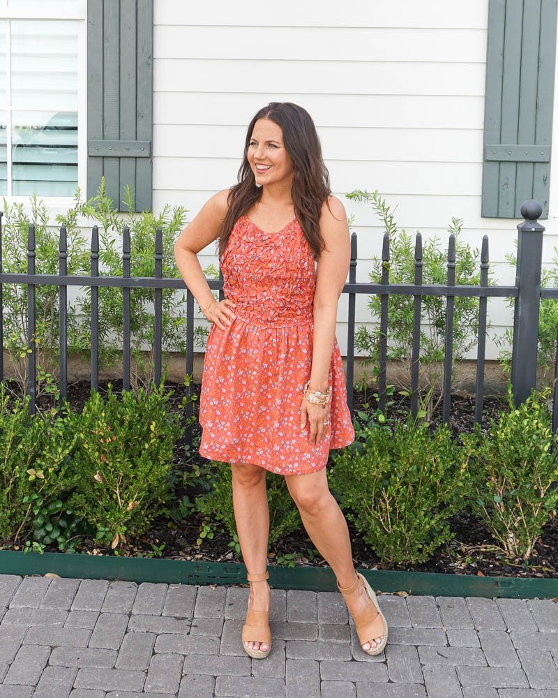 summer outfit | red floral print dress | stone bangles | Houston Fashion Blogger Lady in Violet