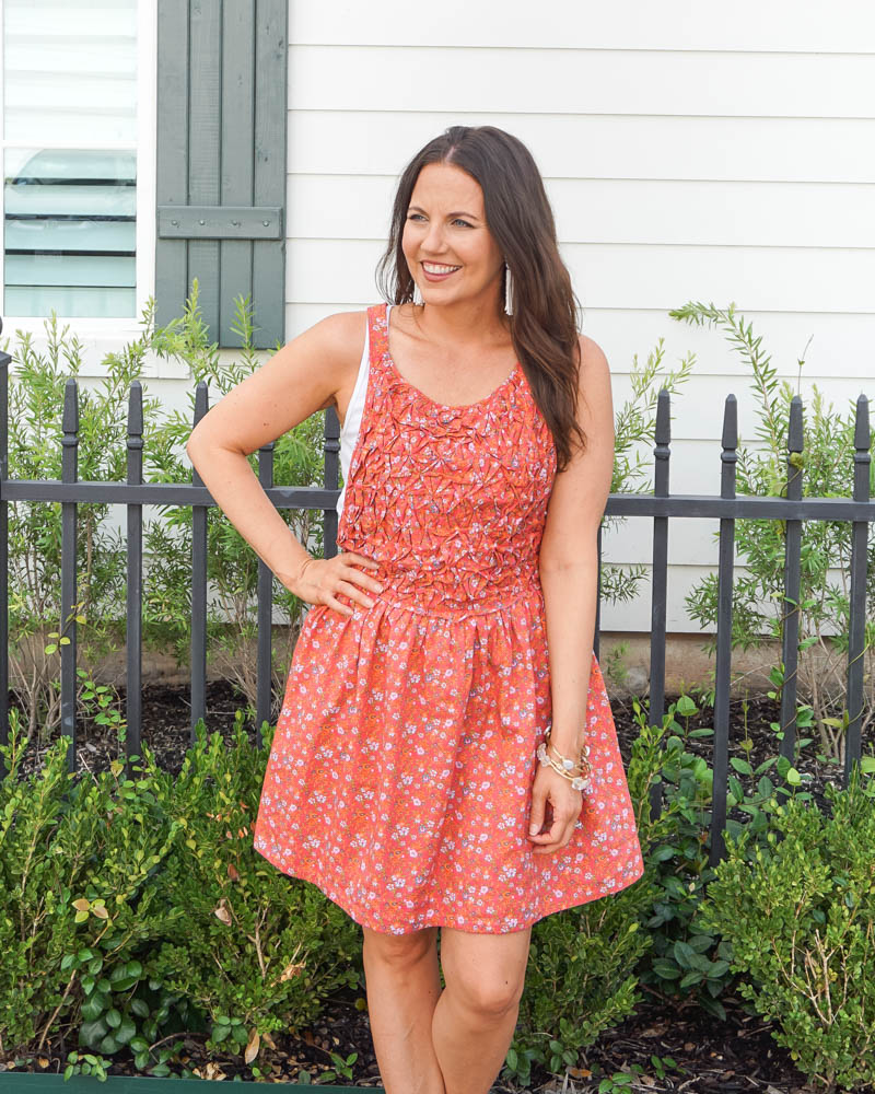 summer fashion | red apron mini dress | white tank top | Texas Fashion Blogger Lady in Violet