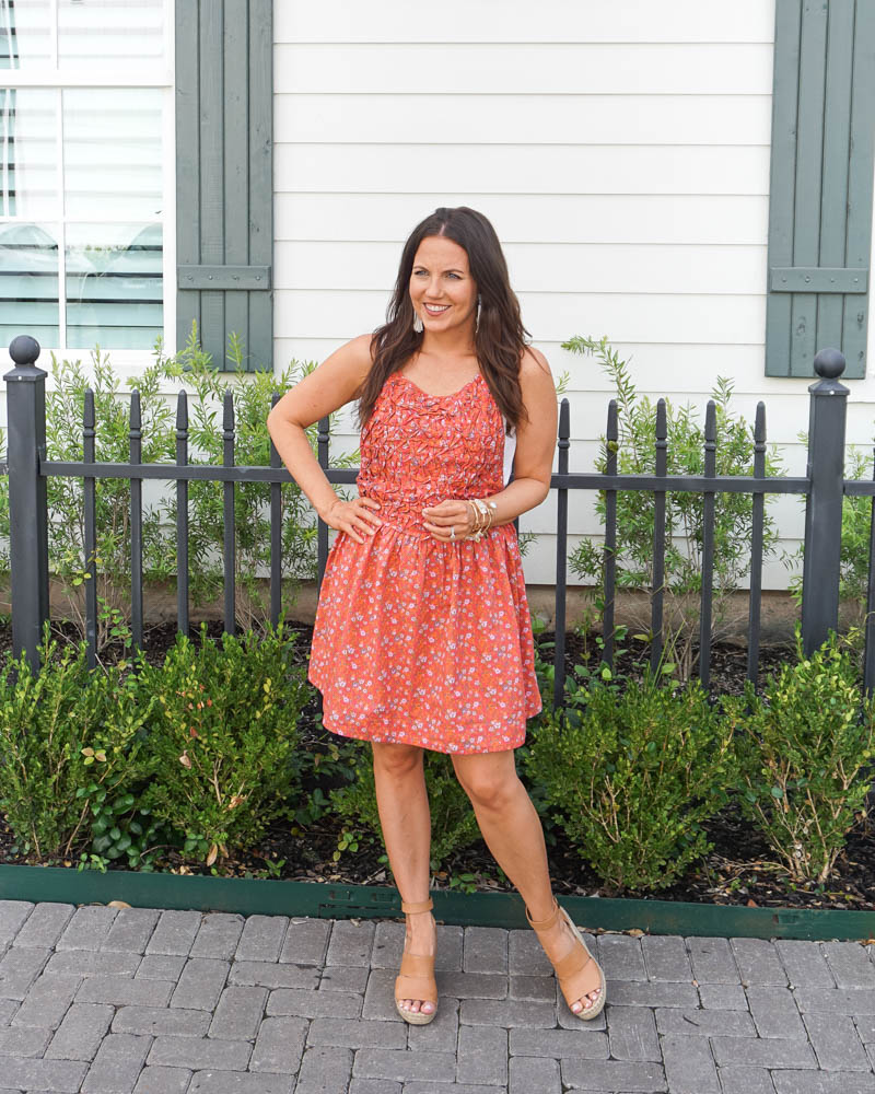 summer outfits | red mini dress | brown sandals | Southern Fashion Blogger Lady in Violet