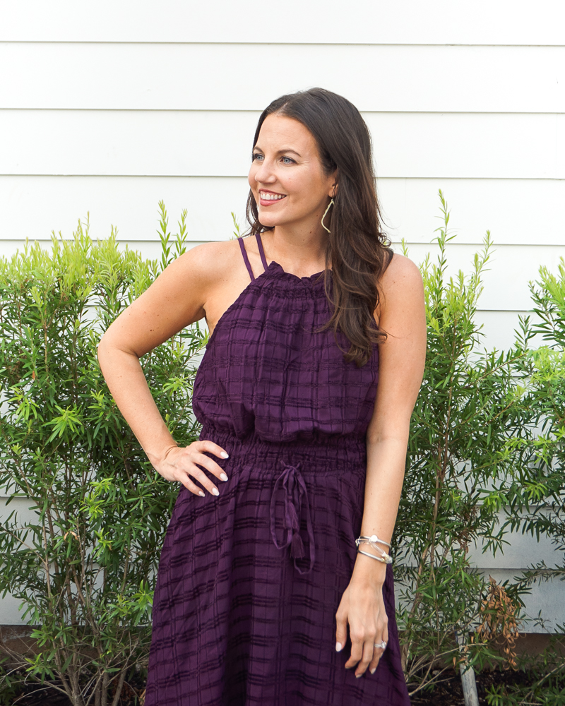 date night outfit | purple halter dress | silver bracelets | Texas Fashion Blog Lady in Violet