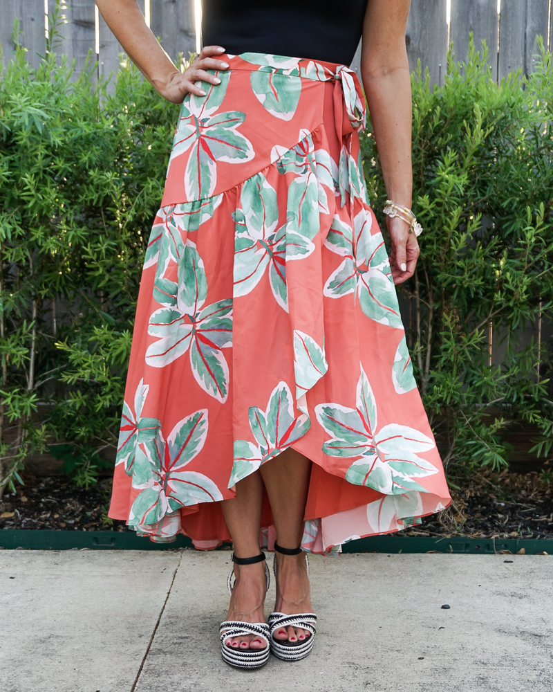 spring outfit | palm midi skirt | espardille wedge sandals | Petite Fashion Blog Lady in Violet