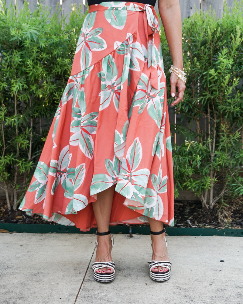 Summer outfit | leaf wrap skirt | black espadrille wedges | Southern Style Blog Lady in Violet