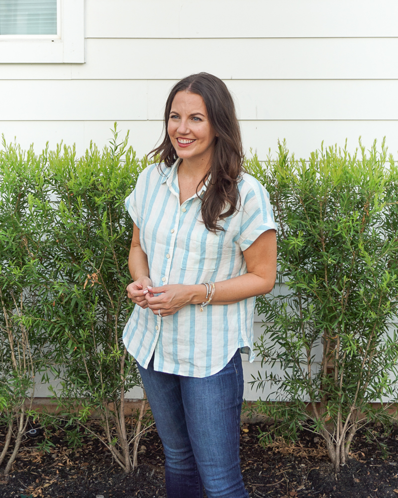 spring outfit | short sleeve striped top | david yurman bracelets | Petite Fashion Blog Lady in Violet