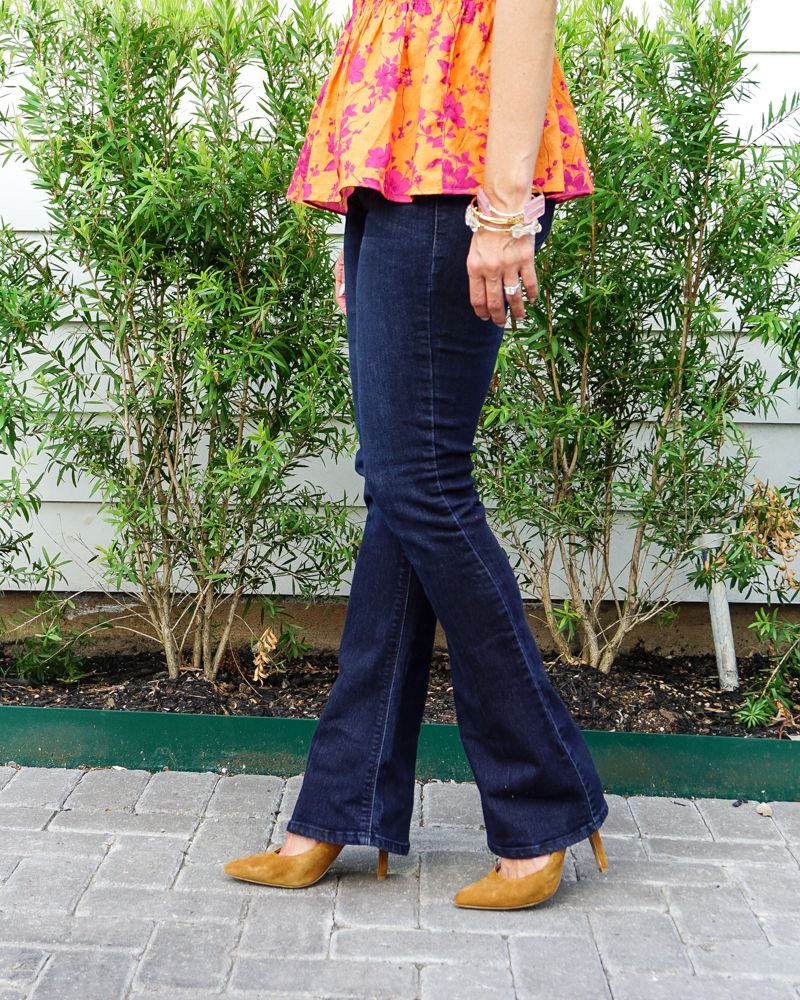 petite fashion | dark blue bootcut jeans | suede heels | Southern Fashion Blog Lady in Violet