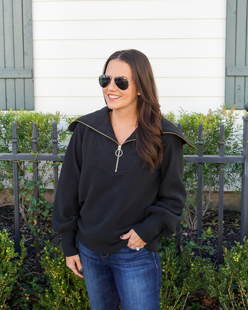 fall outfits | varley vine pullover sweatshirt | rayban aviator sunglasses | Petite Fashion Blog Lady in Violet