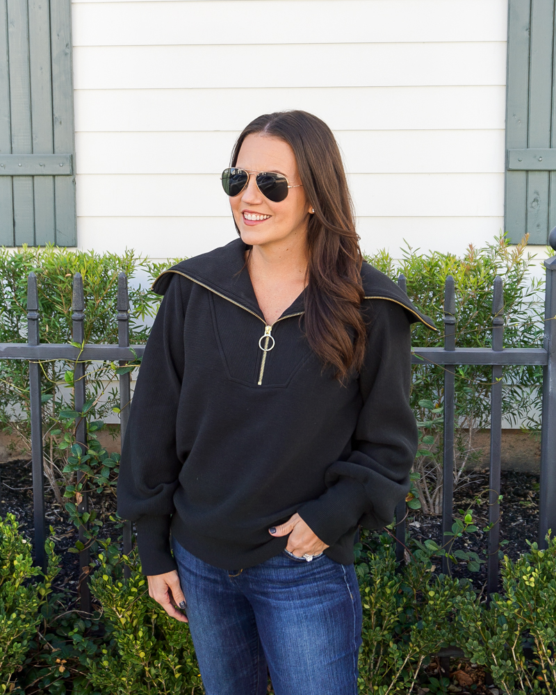 Black Half Zip Pullover Sweater - Lady in VioletLady in Violet