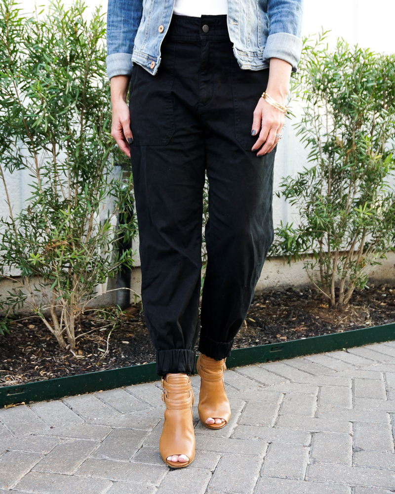 Chic Fall Outfit with Black Bodysuit and Cargo Jeans