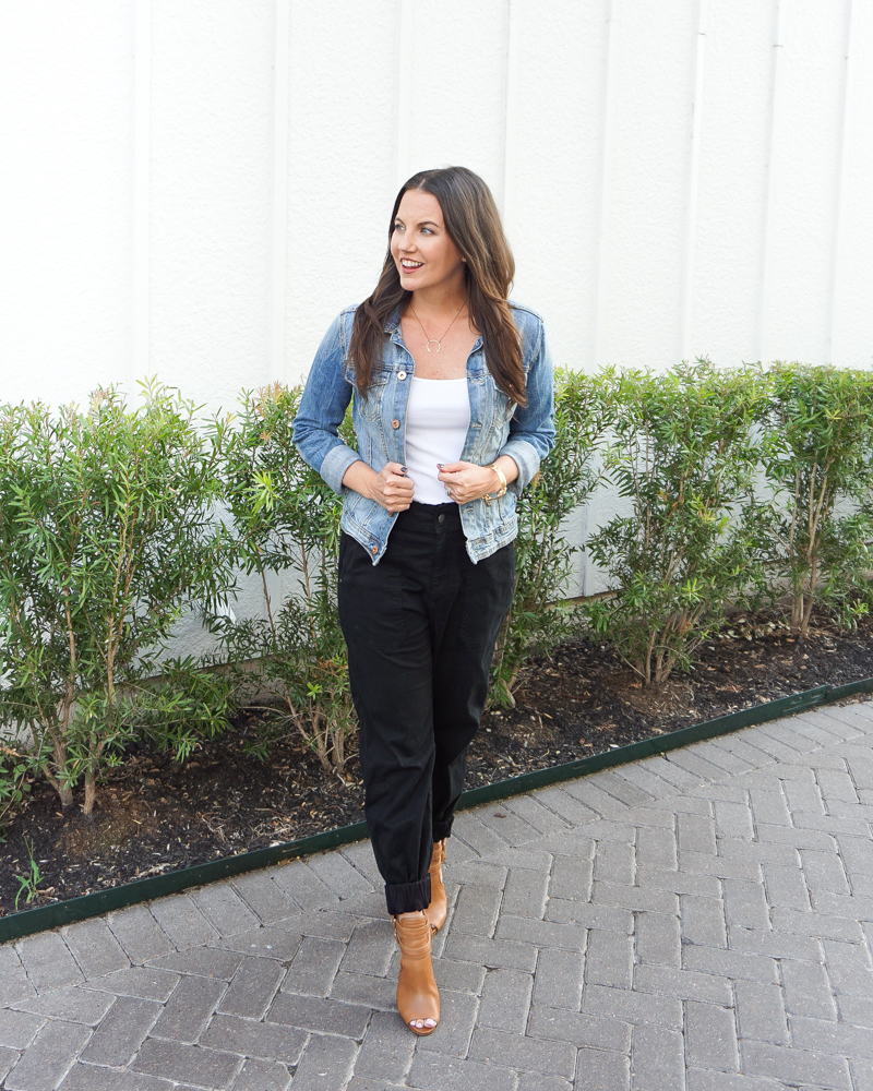 Fall outfit ideas, black tank top fall outfit, black jeans outfit, casual  fall outfits, black casual boots outfit