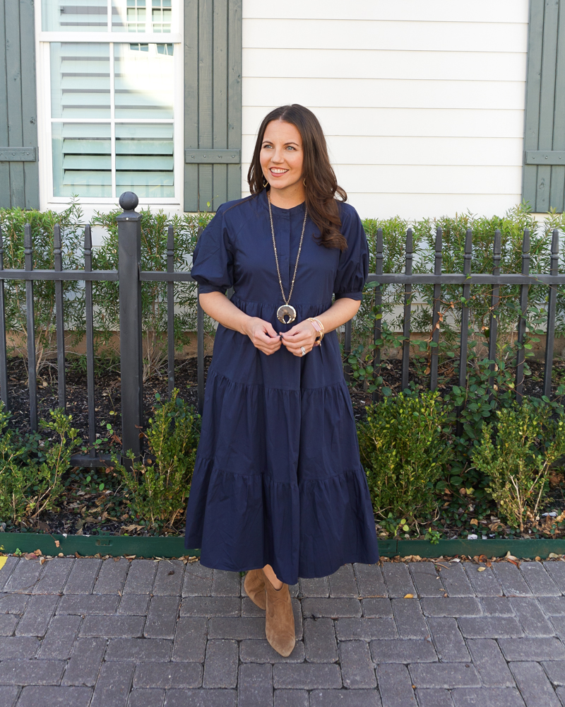 Navy Blue Tiered Midi Dress Lady in VioletLady in Violet