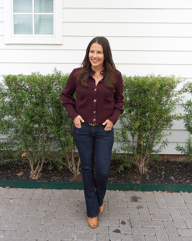 Outfits to wear on sale with a maroon cardigan