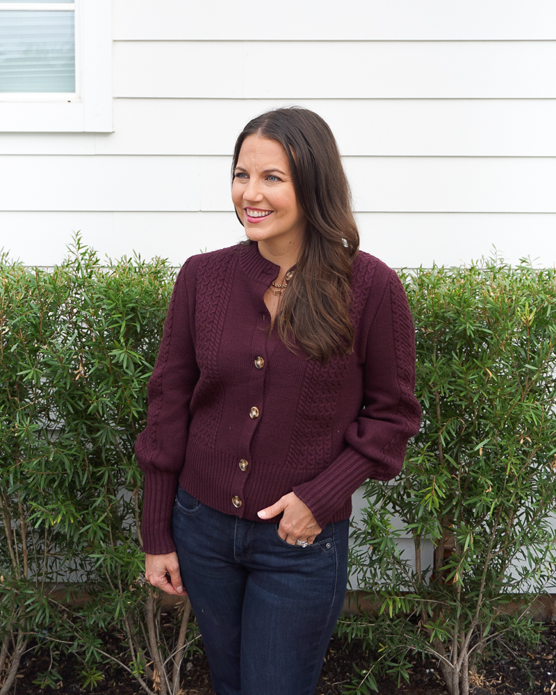 Maroon cardigan sweater sale