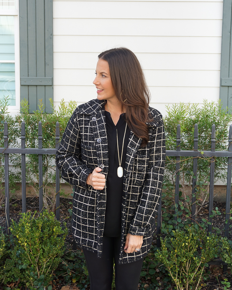 holiday party outfit | sparkly black jacket | black blouse | Texas Fashion Blogger Lady in Violet