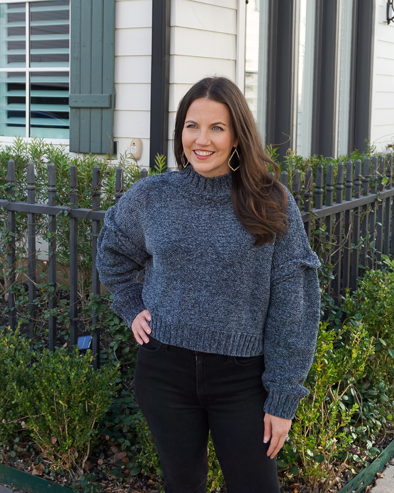 Blue sweater and clearance jeans