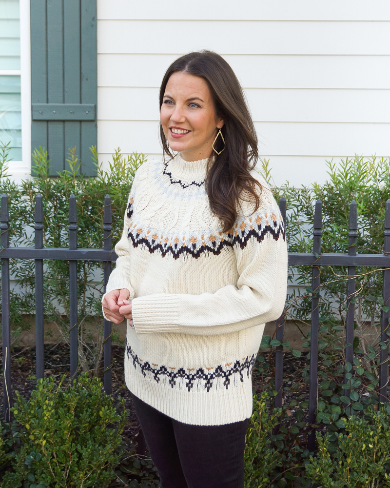 winter outfits | ivory folklore fair isle sweater | Houston Fashion Blog Lady in Violet