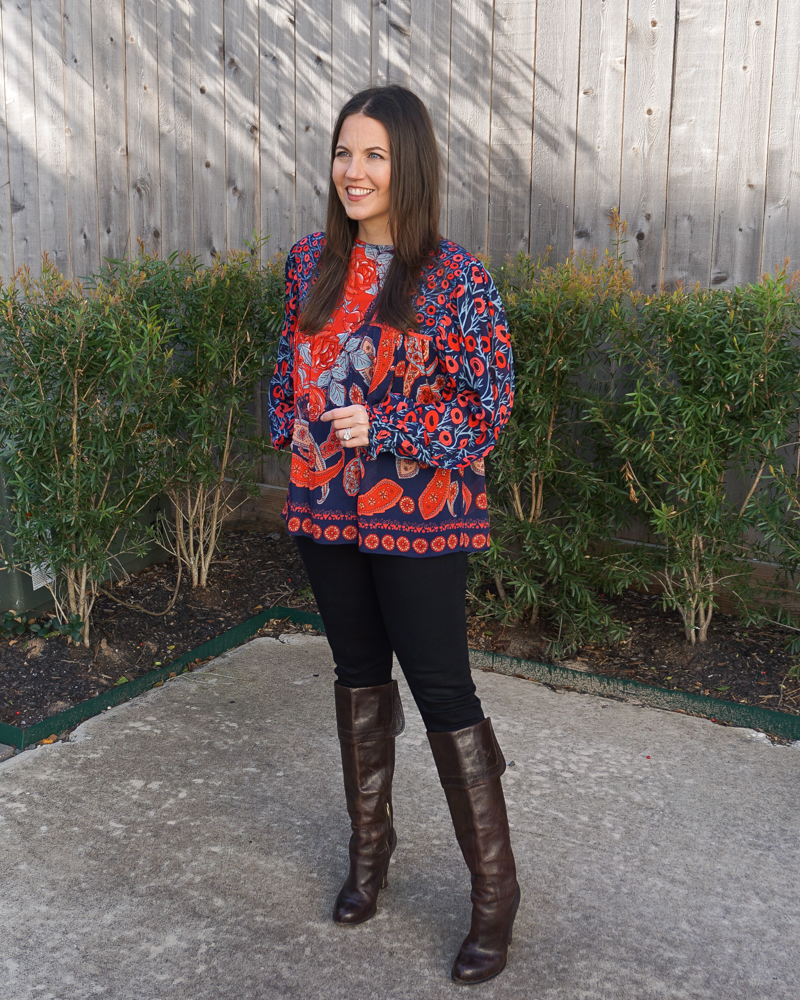 the perfect top to transition from winter to spring | brown leather boots | Houston Fashion Blogger Lady in Violet