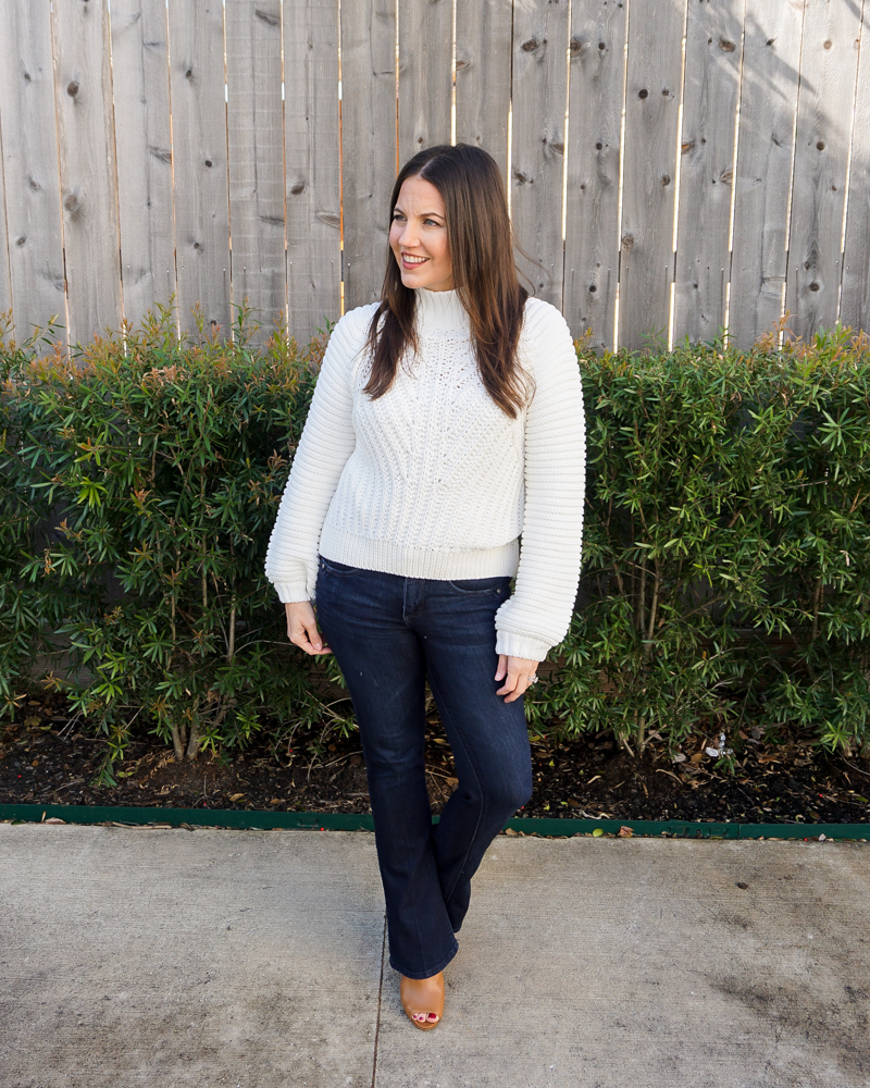 winter fashion | classic white sweater | dark blue wit and wisdom absolution jeans | Houston Fashion Blogger Lady in Violet