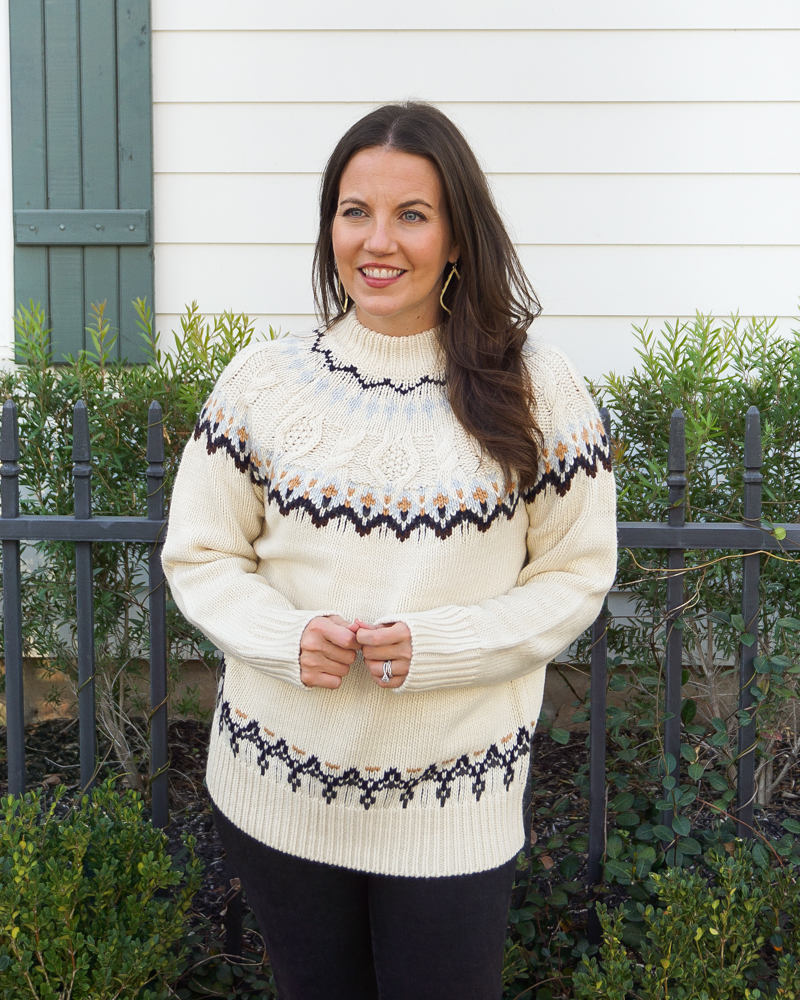 winter fashion | bb dakota Folklore Fair Isle Sweater | Petite Fashion Blogger Lady in Violet