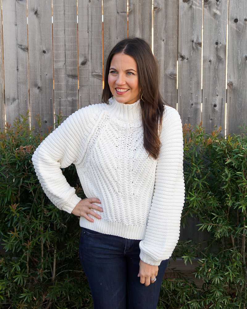 White Open Knit Sweater, Lady in Violet, Houston Fashion Blogger