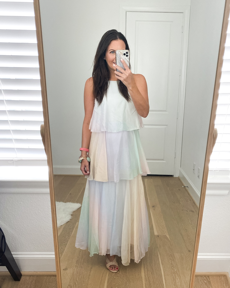 bride to be outfits | what i wore for bridal events | rainbow maxi dress | Houston Fashion Blogger Lady in Violet