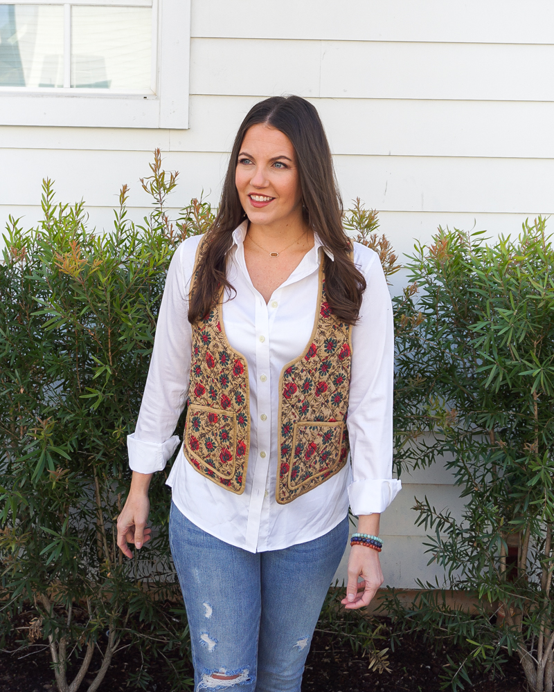 free people Kenzie Quilted Cotton Vest | banana republic white shirt | spring fashion | Texas Fashion Blog Lady in Violet