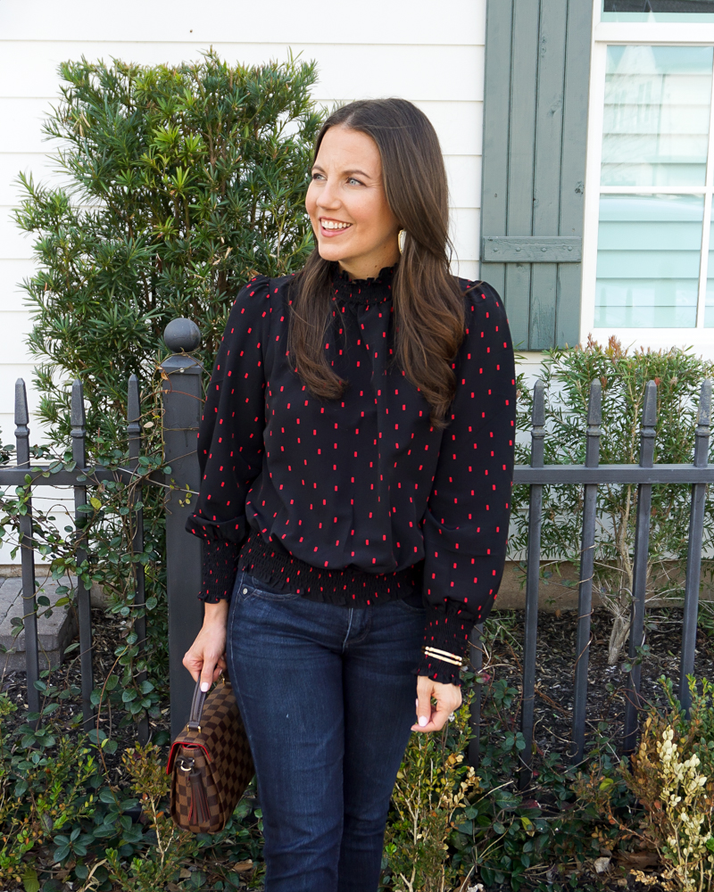 business casual work wear | black smock blouse | gold bangles | Texas Fashion Blogger Lady in Violet