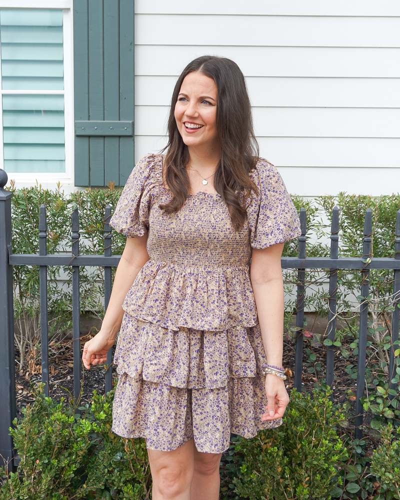 easter outfit | free the roses ruffle puff sleeve minidress | bead bracelet | Texas Fashion Blog Lady in Violet