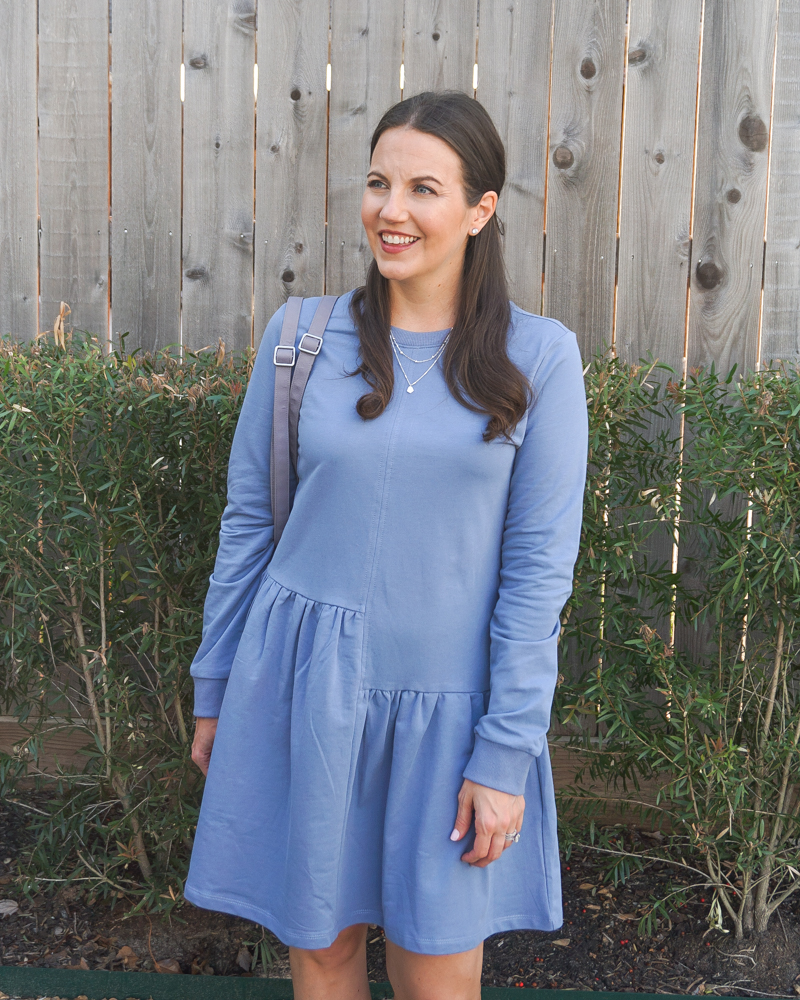 Long Sleeve Ruffle-Hem Dress in Ponte