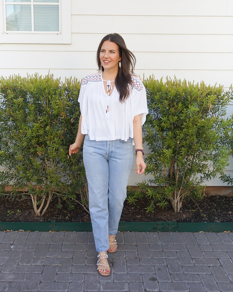 summer outfit | white flowy cropped top | light blue petite jeans | Texas Fashion Blogger Lady in Violet