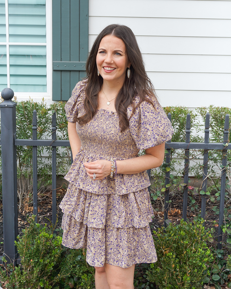 easter outfit | square neck minidress | bead bracelets | Houston Fashion Blog Lady in Violet