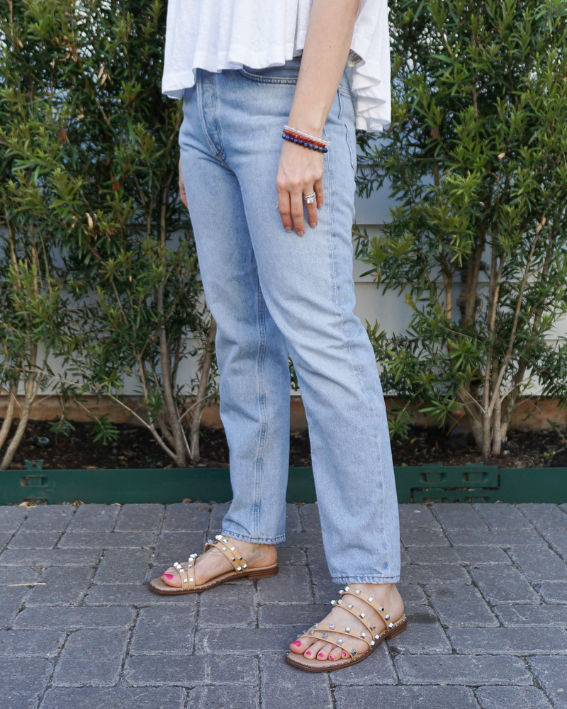 spring style | agolde fen hight waist relaxed jeans | target hollis slide sandals | Everyday Fashion Blogs Lady in Violet